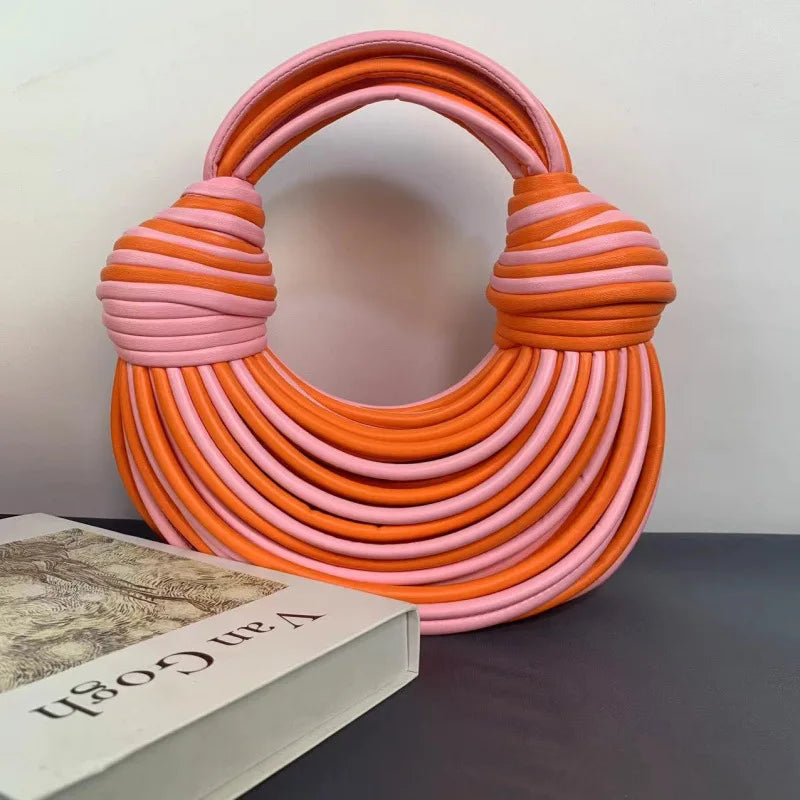 Fashionable Hand-Knitted Noodle Bag Women's Shoulder Bag Urban Minimalist Style Dumpling Bag Versatile Knot Design PU Material