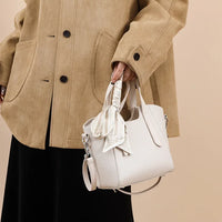 Pure Leather Cowhide Single Shoulder Crossbody Bag Ladies Handbag Fashion Bucket Bag Simple Basket Comes with Scarf