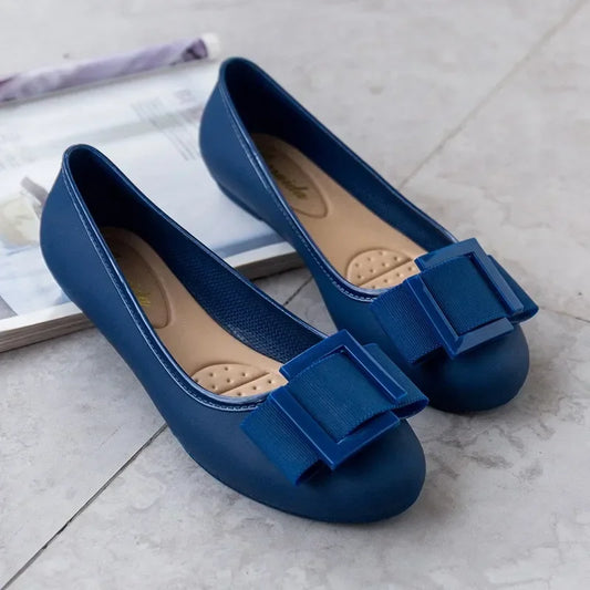 Jelly Flat Shoes Lady Waterproof Bow Tie Flats Cute Sweet Shoes Women Fashion Comfortable Soft