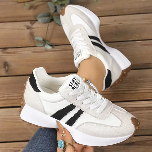 Retro Platform Women's Sneakers Summer Casual Patchwork Leather Sneakers Women's Outdoor Casual Comfort Shoes