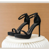 Brand Design Ankle Straps Women Sandals 11Cm Open Toe Platform Party Pumps Flock Leather High Heels