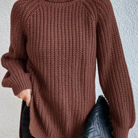 Turtlenecks Women Pullovers Mid-Long Casual Knit Sweater Fad Raglan Sleeves Side Slit Sweater New Skirt-style Jumper