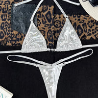 Shiny PU Leather Extreme Mini Micro String Bikini Female Swimsuit Women Swimwear Two-pieces Bikini set Halter Bathing Suit Swim