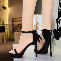 Women's Sandals Bow Chain Narrow Band Platform Sandals Lady Ceremony Party Stiletto Heels 11cm Ankle Buckle and Bow at back - Natalia Home Fashion
