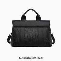 Large Capacity Ladies Handbag Fashion Woven Pattern Shoulder Bag Vintage Style Polyester Lining Soft PU Leather Material Commuter Bag