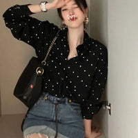 Chic Polka Dot Long Sleeve Shirt Women's Turn-down Collar French Style Simple Design Spring Summer New Arrival