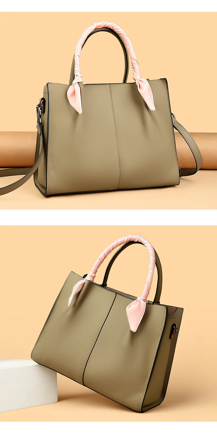 Genuine Leather Women Shoulder Crossbody Bag Large Capacity Soft Cowhide Handbag Ladies Tote Sac