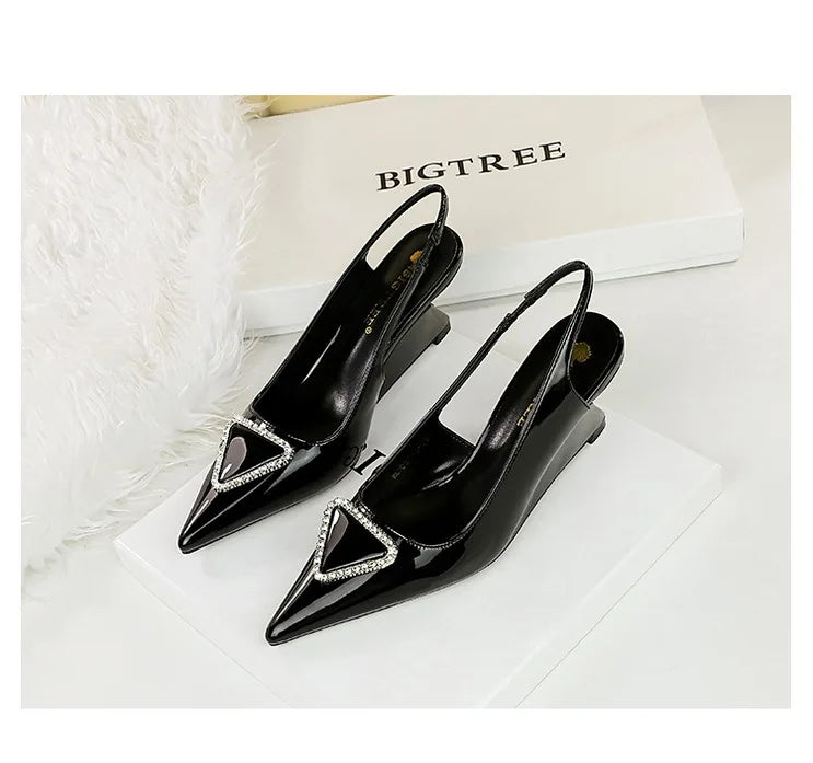 Spring Candy Fashion Pointed Toe Women Pumps Sling back Wedges High Heels Party Prom Mules Shoes