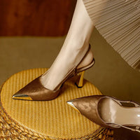 Women's Pumps Sexy Stiletto Sandals Fashion Metallic Pointed Toe Rear Hollow Out High Heels Single Shoes Lady Sandals
