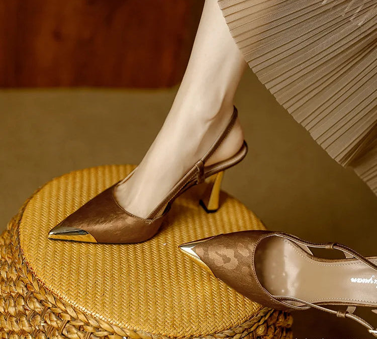Women's Pumps Sexy Stiletto Sandals Fashion Metallic Pointed Toe Rear Hollow Out High Heels Single Shoes Lady Sandals