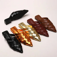 Hollow Woven Pointed Cool Slippers Women's Summer Thick Heel Outer Wear Bag Head Half Slippers Women Sandals
