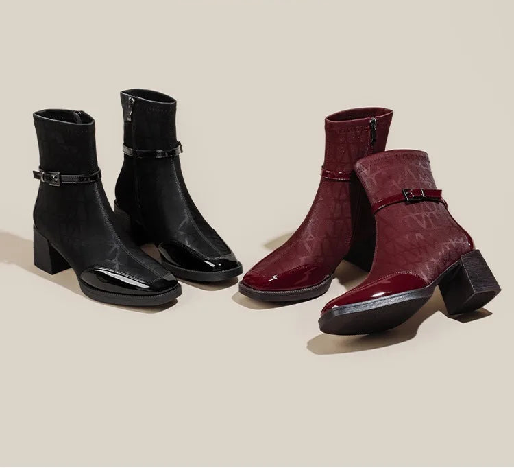 Women's Side Zipper Boot High Heel Short Boot Winter Mid-Calf Boot Chinese Style National Wedding Boot