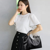 Fashionable Pure Color Basket Handbag Women's Commuter Bag Soft PU Leather Vintage Style Single Shoulder Bag with Internal Zipper