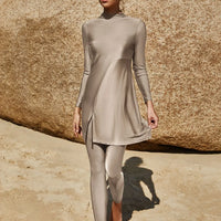 Arab Swimsuit Two-piece Conservative Beach Surfing Sun Protection Swimsuit Muslim Solid Color Long Sleeved Pants Full Wrap Swims