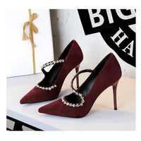 Banquet Pointed Toe High Heels Diamond Chain One-Strip Thin Heel Super High Heels Light Mouth Elegant Lace-Up