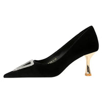 Designer Women Heels Prom Pumps Lady Velvet Pointed Toe 7cm Thin High Heels Pearl Crystal Buckle Shoes