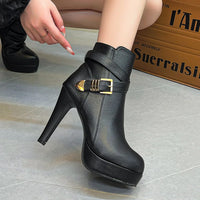 High Heels Women Ankle Boots Side Zip Fall Winter Platform Ladies Boots Fashion Shoes Black Beige Buckle Short - Natalia Home Fashion
