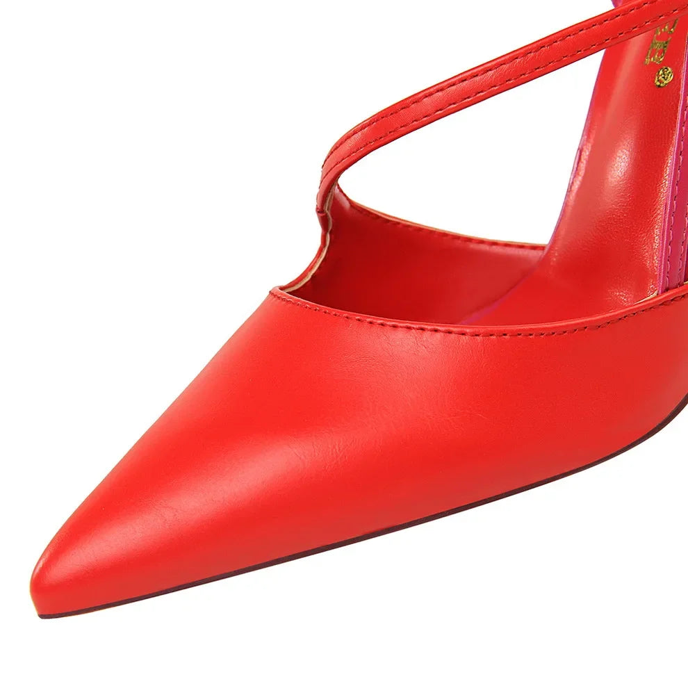 Women 9.5cm High Heels Sandals Nightclub Stripper Heels Sexy Patchwork Party Ankle Strap 2 tone Shoes