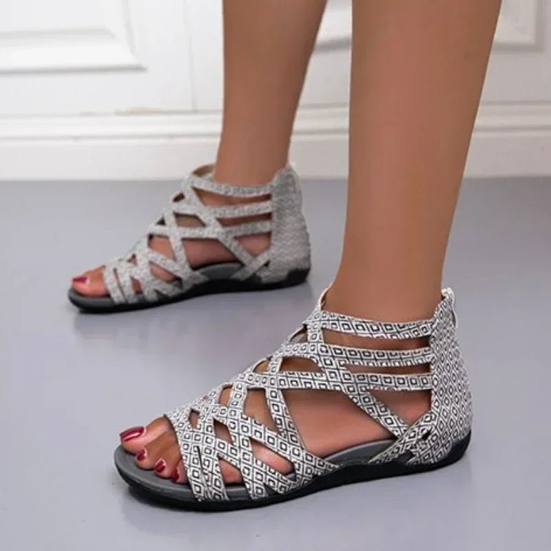 ladies Leopard Slope Heel Sandals Non-slip Lightweight Comfortable Casual women Slippers Rome Outside Casual Flat Bottom Shoes