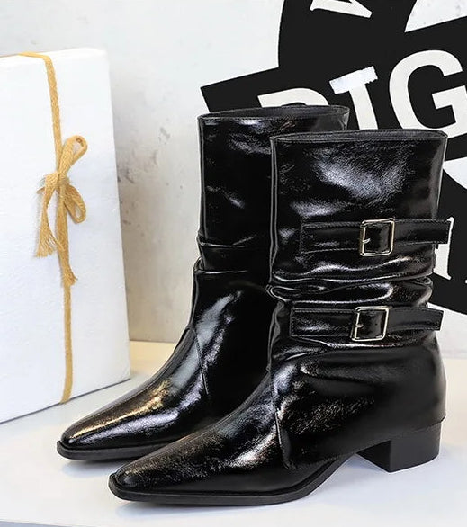 Pointed Fashion Women's Boots Retro Style Thick Heel Low Heel Medium Tube Women's Boots