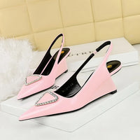 Spring Candy Fashion Pointed Toe Women Pumps Sling back Wedges High Heels Party Prom Mules Shoes