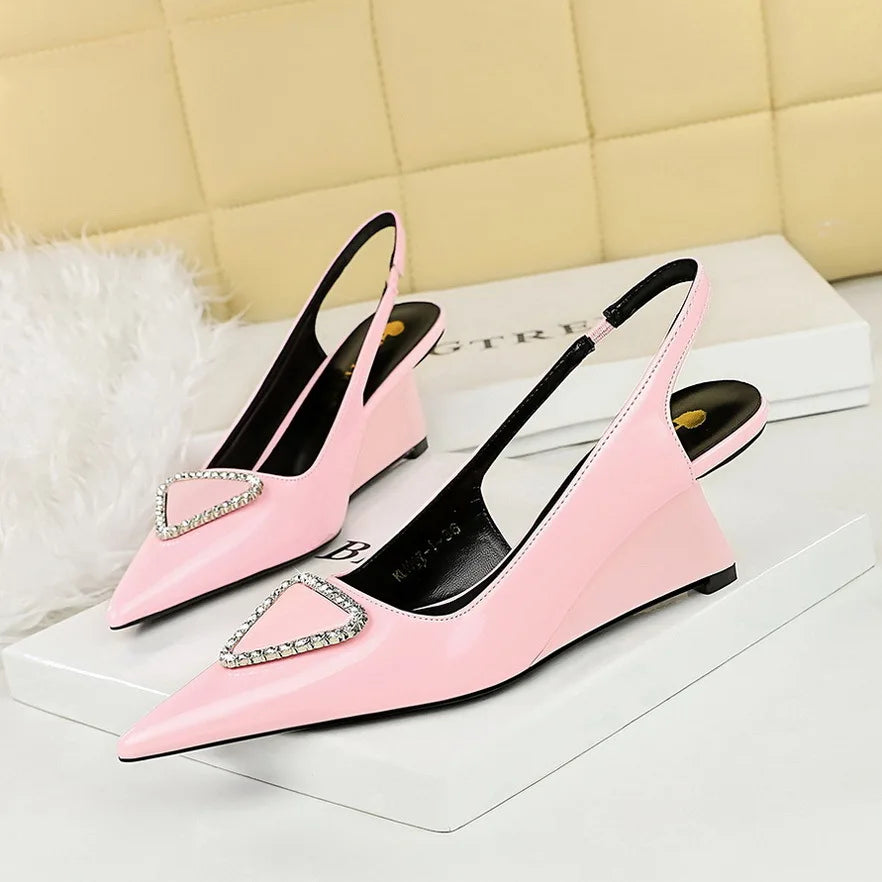 Spring Candy Fashion Pointed Toe Women Pumps Sling back Wedges High Heels Party Prom Mules Shoes