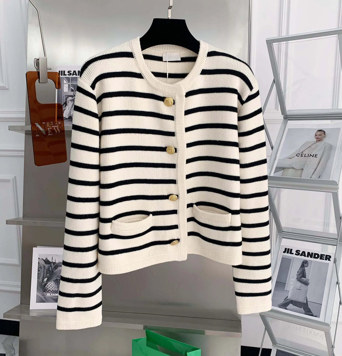 Chic Striped O Neck Sweaters Women Autumn Winter Korean Fashion Long Sleeve Knitwear Coats Single Breasted Knitted Cardigans Natalia Home Fashion    Natalia Home Fashion