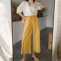Casual Baggy Wide Leg Trousers Women Summer Thin Comfy Breathable Ankle Length Pants Vintage Loose Cotton Linen Straight Pants