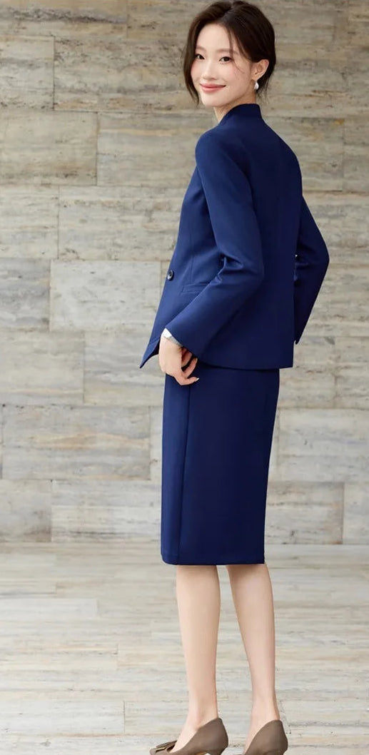 Elegant Professional Suit Dress Two-Piece Set Workwear Beauty Salon Uniform Long Sleeve Formal Outfit Polyester Fiber