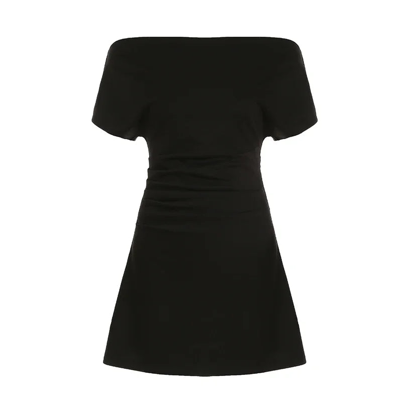 FDEY
 Fashion Chic Solid Skew Collar Slim Fit Women Dresses Mini A-Line Causal Simple Black Short Frocks Natalia Home Fashion    Natalia Home Fashion