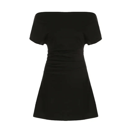 FDEY
 Fashion Chic Solid Skew Collar Slim Fit Women Dresses Mini A-Line Causal Simple Black Short Frocks Natalia Home Fashion    Natalia Home Fashion