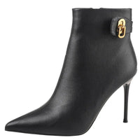 Slimming High Heel Short Boots Women's Pointed Toe Thin Heel Elegant Fashion Ankle Boots Style Fur Lined - Natalia Home Fashion