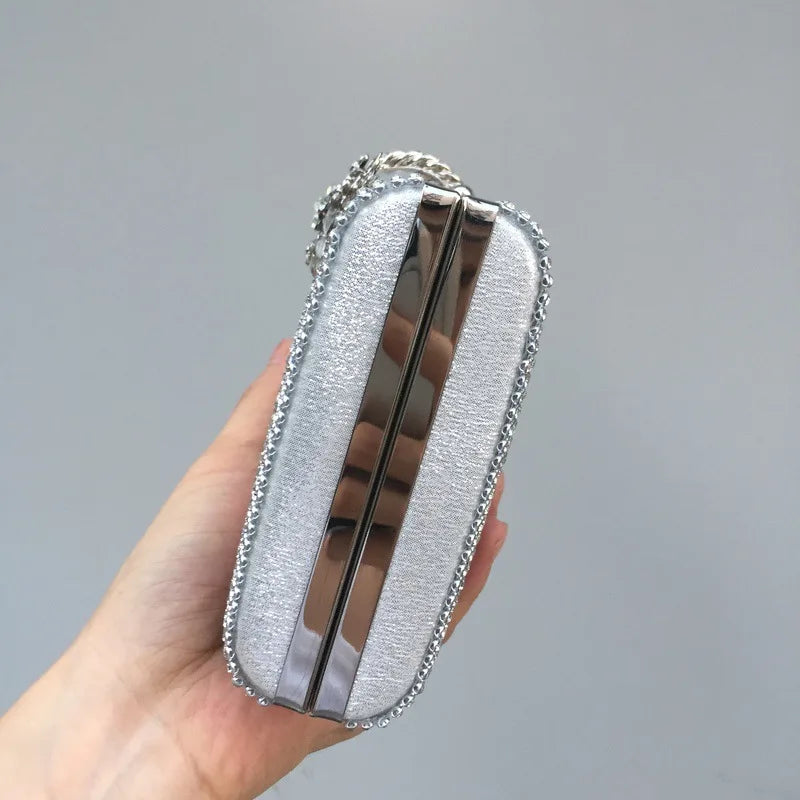 Diamond Encrusted Dinner Bag And Clutch, Square Hard Box Fully Lined With Diamonds.