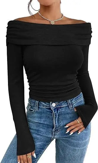 Women's Sexy Off-shoulder Slim Long-sleeved Base One-shoulder Top T-shirt