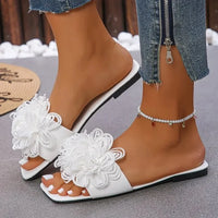 Women's Casual Floral Sandals Flat Bottom Beach Slippers Fashionable Comfortable PU Leather Outerwear Rubber Sole - Natalia Home Fashion