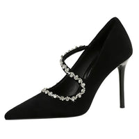 Banquet Pointed Toe High Heels Diamond Chain One-Strip Thin Heel Super High Heels Light Mouth Elegant Lace-Up