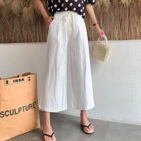Casual Baggy Wide Leg Trousers Women Summer Thin Comfy Breathable Ankle Length Pants Vintage Loose Cotton Linen Straight Pants