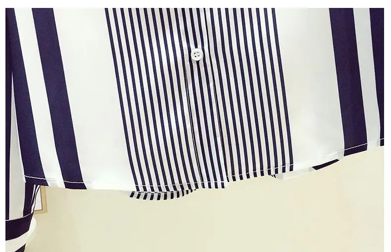 Office Lady Turn-down Collar Straight Loose Button Dress Shirts Blue Striped Long Sleeve Blouses Spring Thin Women's Clothing
