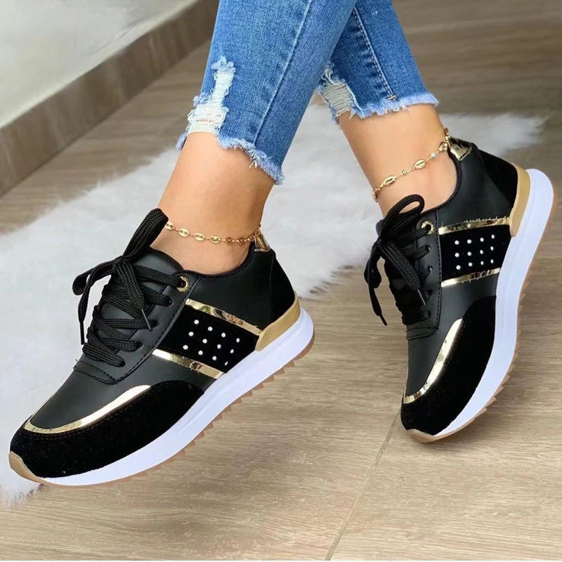 Women Sneakers Platform Shoes Leather Patchwork Casual Sport Shoes Ladies Outdoor Running Shoes