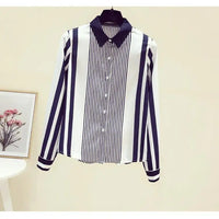 Office Lady Turn-down Collar Straight Loose Button Dress Shirts Blue Striped Long Sleeve Blouses Spring Thin Women's Clothing
