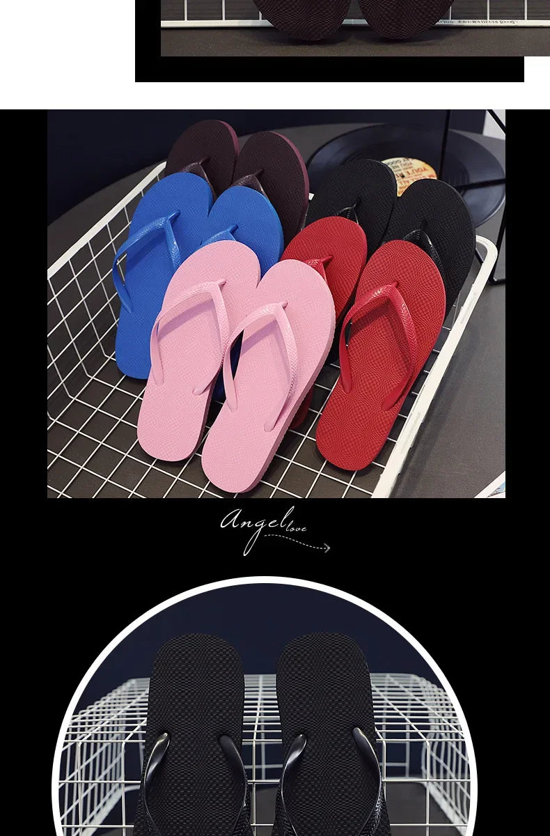 Solid Color Non-slip Leisure Couple Slippers Women Summer Beach Slippers Outdoor Women Flip Flops Breathable Beach Sandals Women