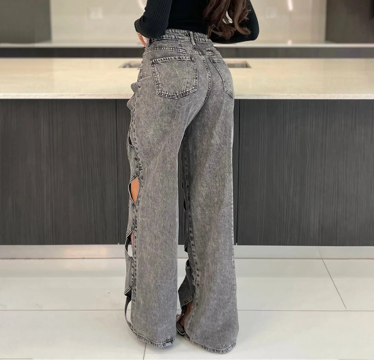 CM.YAYA Women Vintage Cutout Hollow Out Criss Cross Straight Denim Pants 2024 Fashion INS High Waist Wide Leg Jeans Trousers Natalia Home Fashion    Natalia Home Fashion