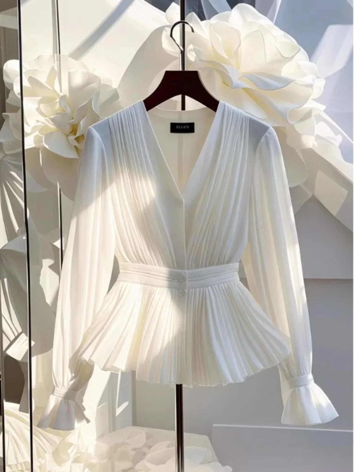 Autumn New Korean Style Temperament V-neck Long sleeved Blouse Women Top Light Mature French Luxury Slim White Shirt for Women Natalia Home Fashion    Natalia Home Fashion