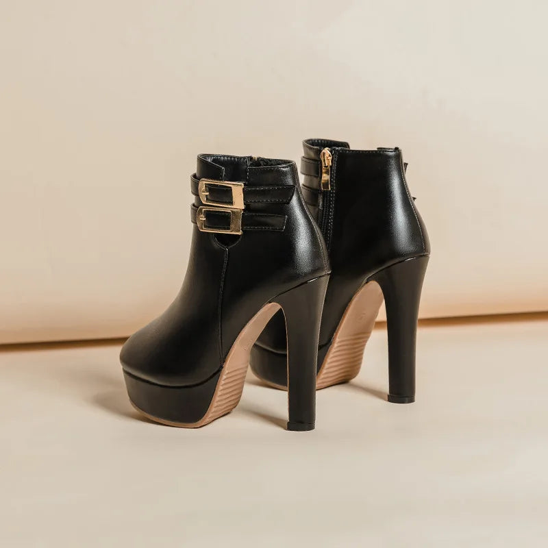Women Boots High Heels Clogs Platform Boots-Women Shoes  Footwear Round Toe Stiletto Black Leather Rubber - Natalia Home Fashion