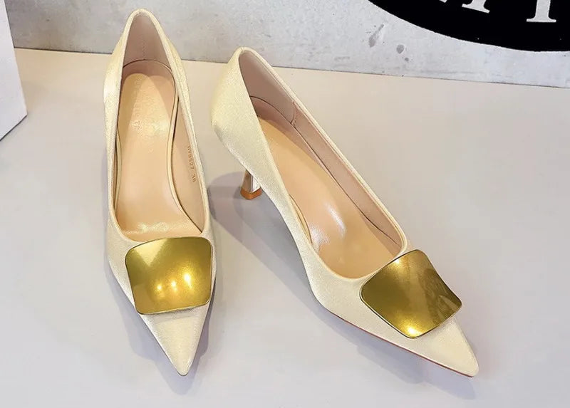 Metallic Thin Heel Pointed Toe Shoes For Women Elegant Office Career Work High Heels