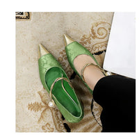 Metal Decoration Buckle Strap Women's Low Thin Heels Pumps Pointed Toe Wedding Party Shoes