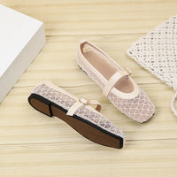 Fishnet Ballet Flats Square Toe Breathable Hollow Mesh Sandals Casual and Comfortable Mary Jane Shoes