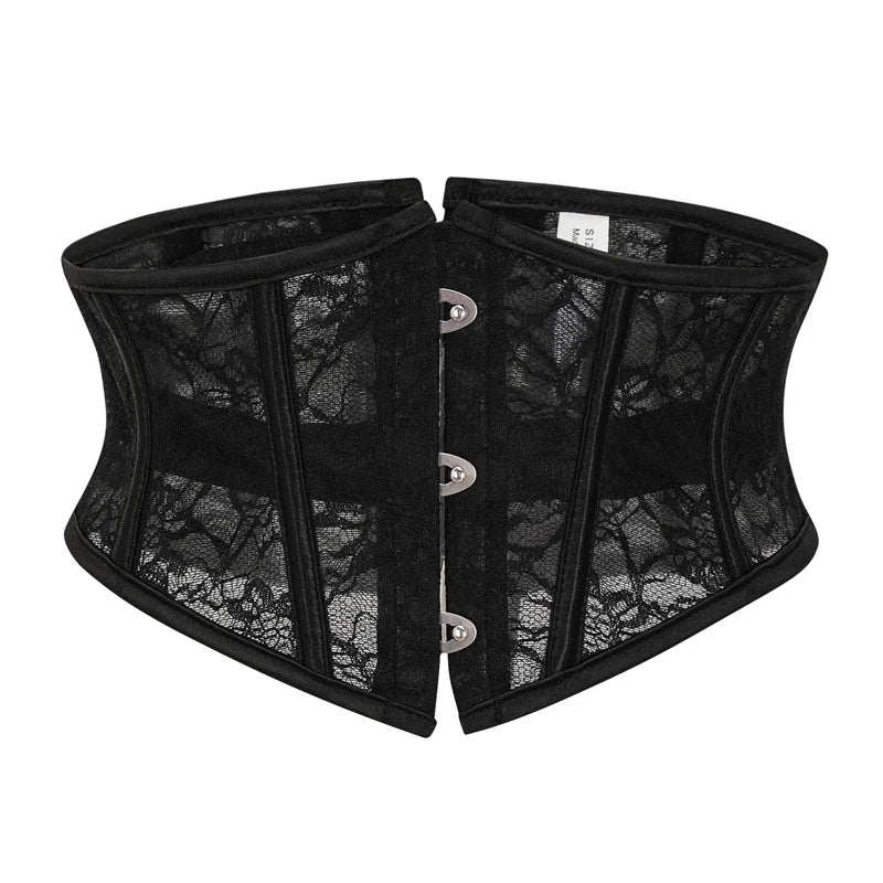 Burvogue Waist Trainer Corsets Slimming Shaper Belt Short Torso Satin Underbust Corset Sexy Lace Up Bustiers & Corsets Women Natalia Home Fashion   Black-CHINA-XXXL Natalia Home Fashion