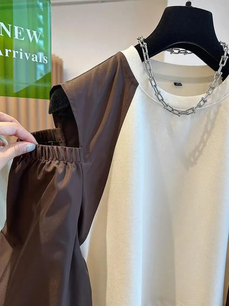 Contrast Color Tops Women Loose Casual Long Sleeve O Neck Off Shoulder Preppy All Match shirts