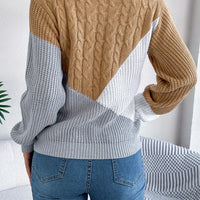 Women's Sweater Tops Sweaters Women Female Woman Clothing Casual Color-Blocked Long-Sleeved Pullover Sweater